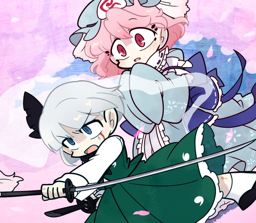 konpaku youmu and saigyouji yuyuko (touhou) drawn by harunori_(hrnrx)