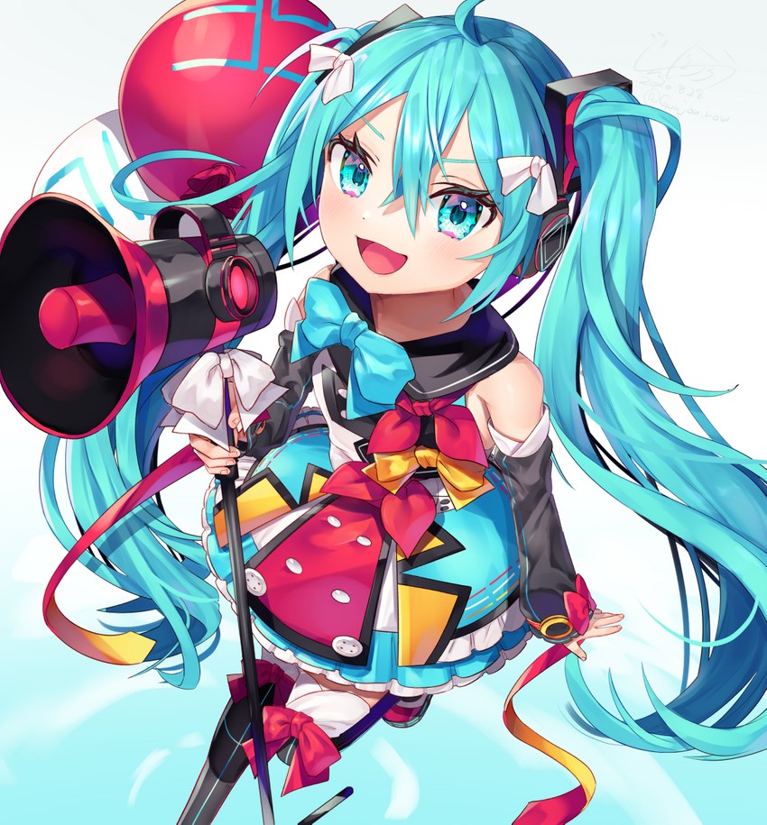 hatsune miku and magical mirai miku (vocaloid and 1 more) drawn by gunjou_row