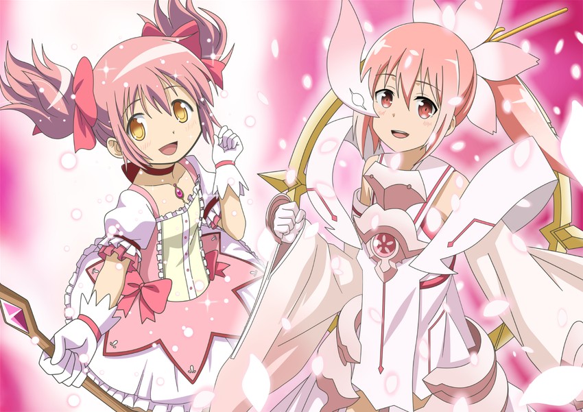 kaname madoka and yuuki yuuna (mahou shoujo madoka magica and 3 more) drawn by riokasen