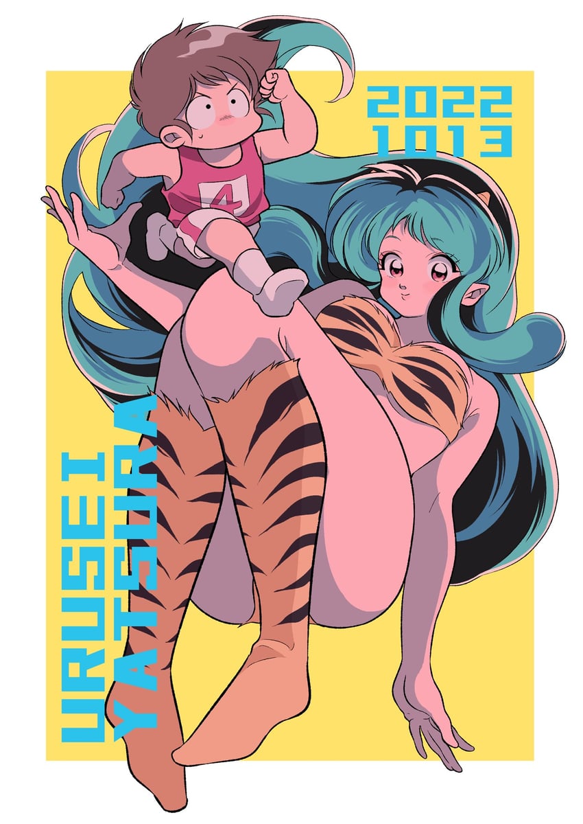 lum and moroboshi ataru (urusei yatsura) drawn by chankiiko