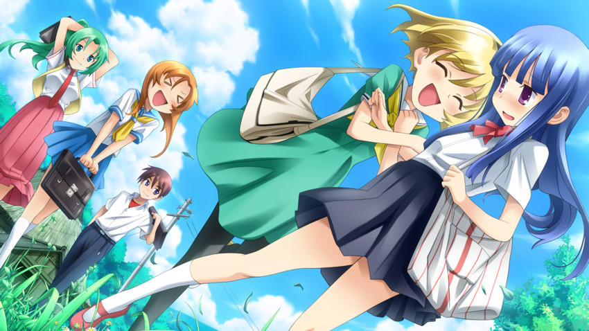 furude rika, ryuuguu rena, houjou satoko, sonozaki mion, and maebara keiichi (higurashi no naku koro ni) drawn by rato