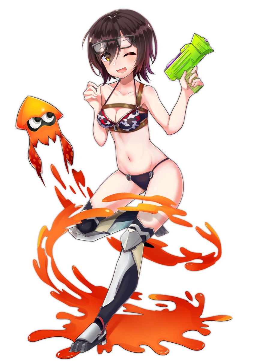 inkling player character and roboco-san (hololive and 1 more) drawn by satobitob