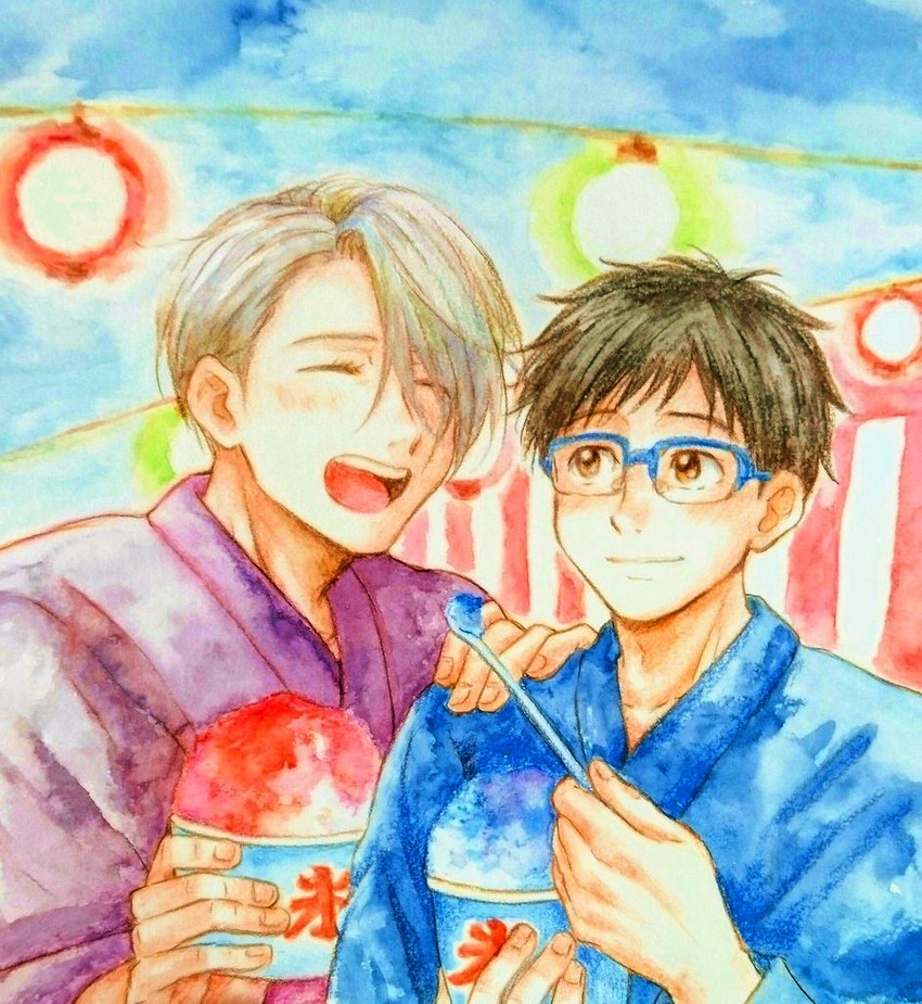 katsuki yuuri and viktor nikiforov (yuri!!! on ice) drawn by takeshi_(mononohu20)
