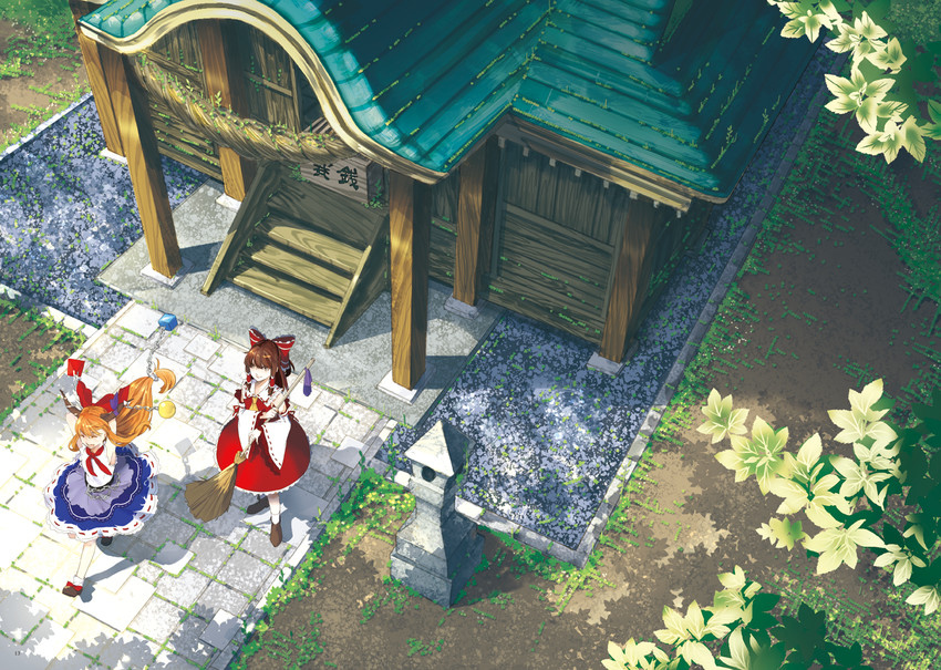 hakurei reimu and ibuki suika (touhou) drawn by tami_(nekoneto)