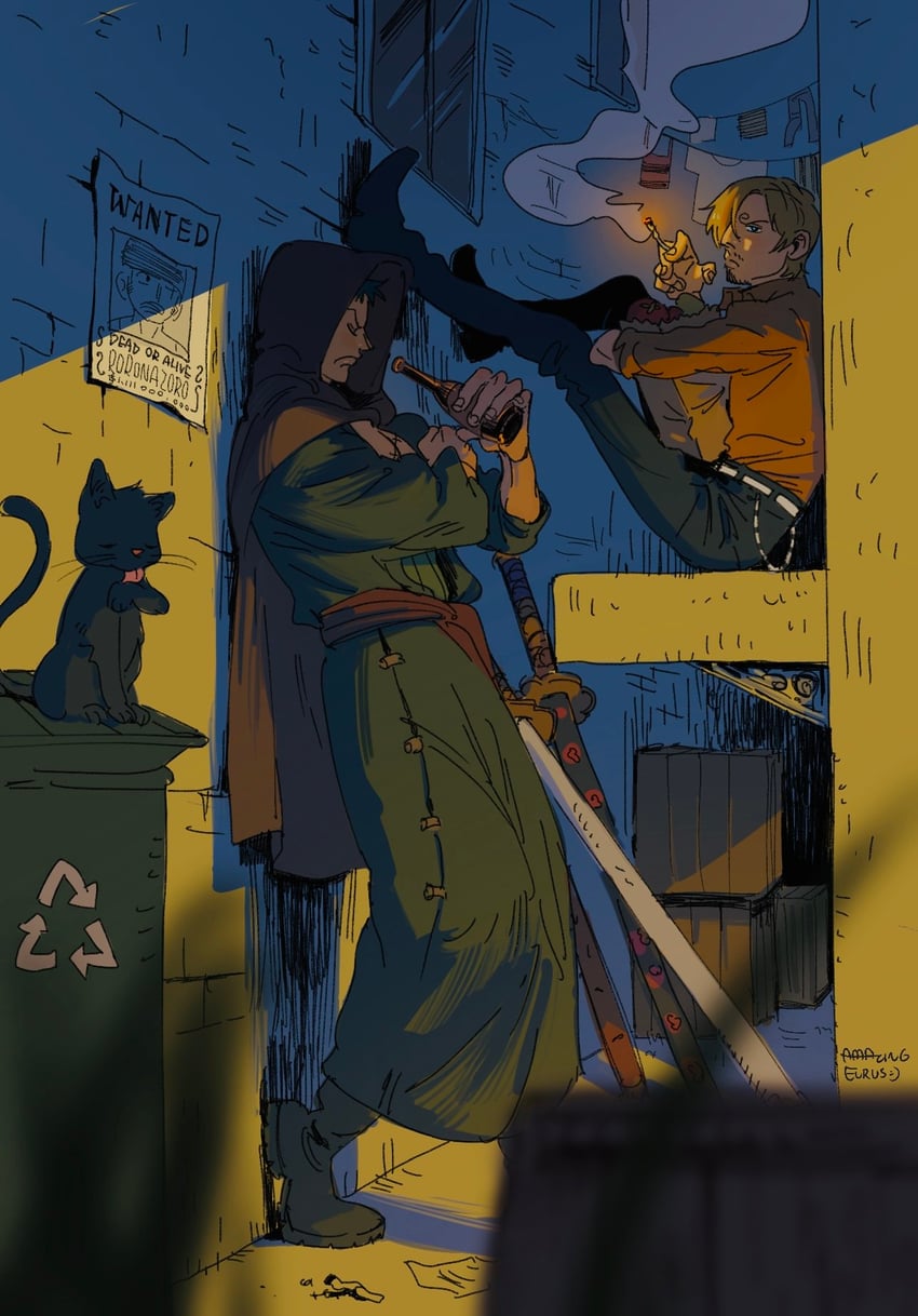 roronoa zoro and sanji (one piece) drawn by gogoose_(amazingeuuurus)