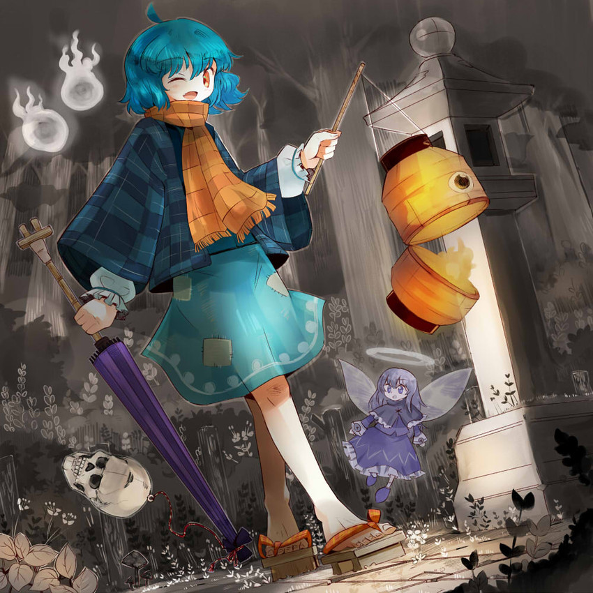 tatara kogasa and zombie fairy (touhou) drawn by uma_(ninjin_misaki)