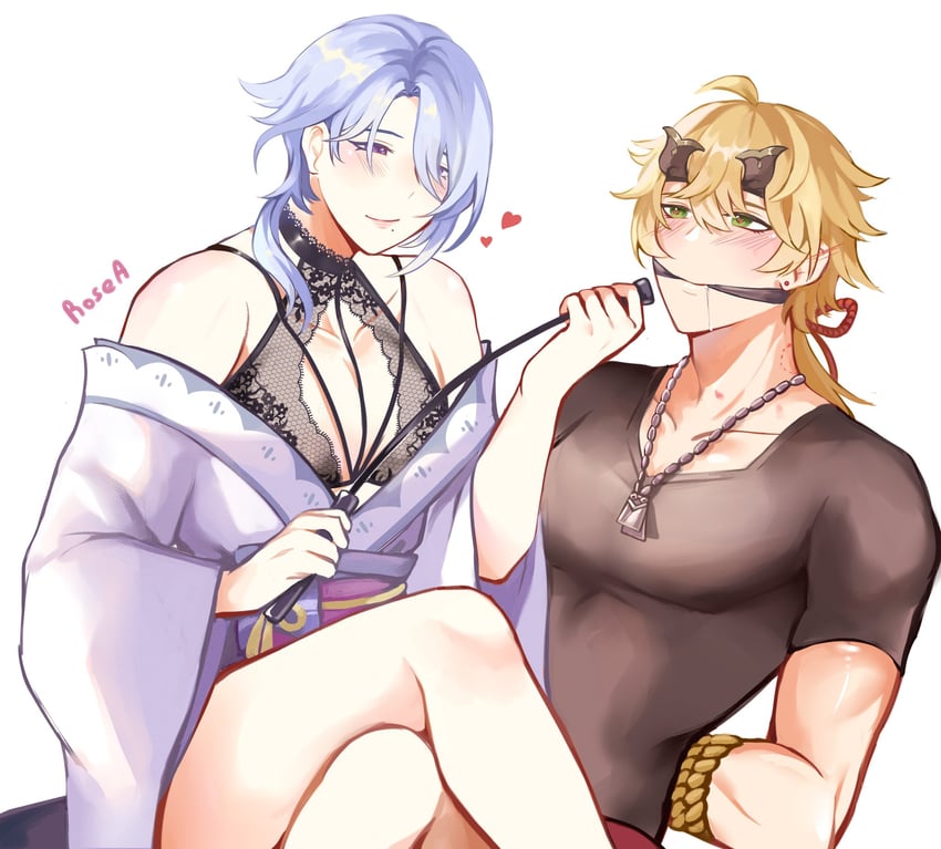 raiden shogun, kamisato ayato, and thoma (genshin impact) drawn by fffmeldelotp