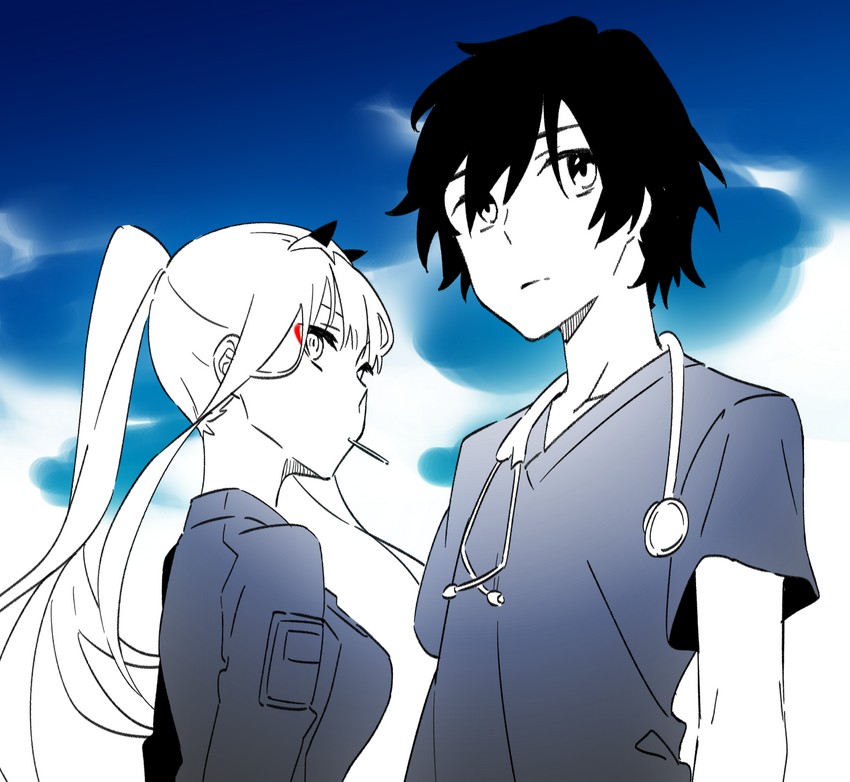 zero two and hiro (darling in the franxx) drawn by leje39