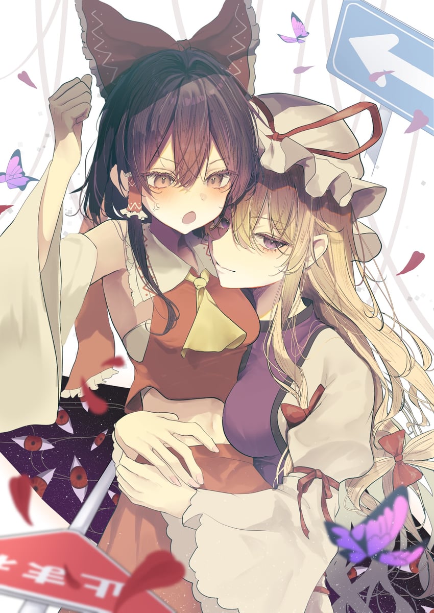 hakurei reimu and yakumo yukari (touhou) drawn by hegata_(hegatia_lapis)