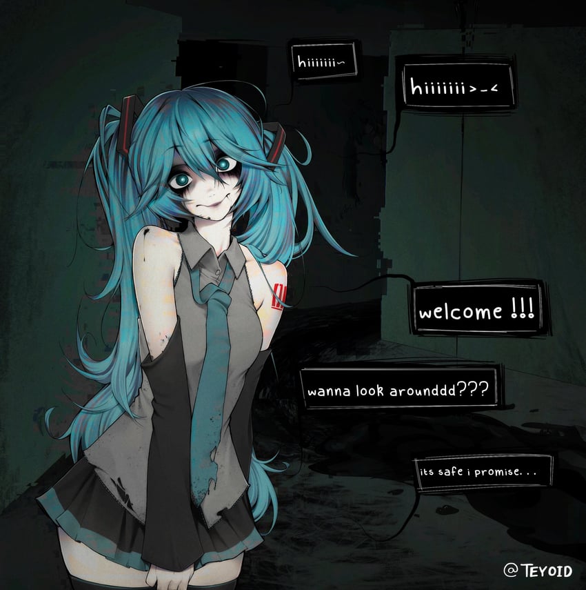 hatsune miku (vocaloid and 1 more) drawn by teyoid