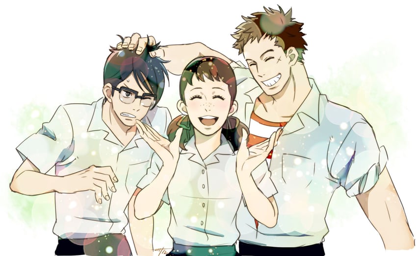 kawabuchi sentarou, nishimi kaoru, and mukae ritsuko (sakamichi no apollon) drawn by masato_(oal)