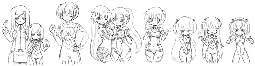 furude rika, ryuuguu rena, houjou satoko, sonozaki mion, hanyuu, and 4 more (neon genesis evangelion and 3 more) drawn by drawfag