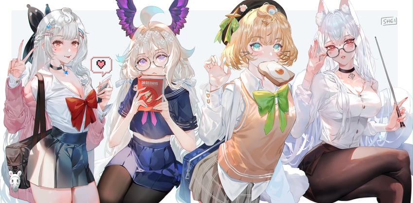 enna alouette, millie parfait, nina kosaka, reimu endou, and poppi (nijisanji and 1 more) drawn by shei99