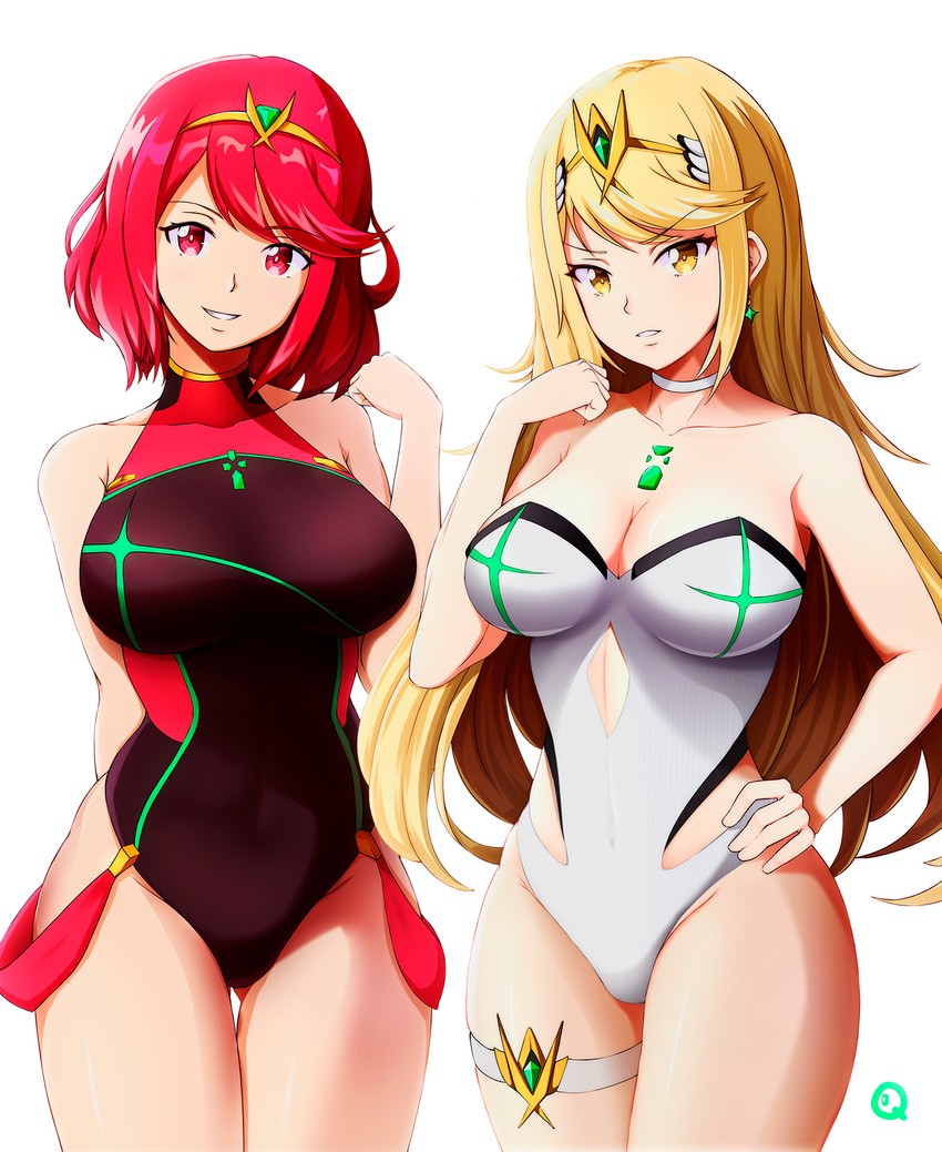 pyra and mythra (xenoblade chronicles and 1 more) drawn by whitelie