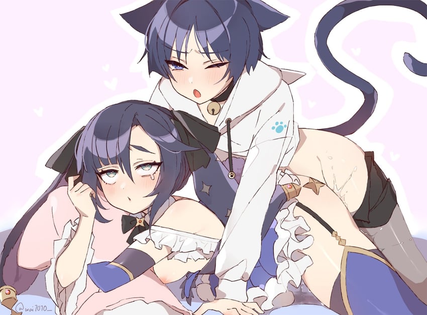 scaramouche and mona (genshin impact) drawn by wai1010