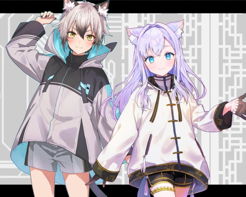 shirayuki mishiro and nekozeno shin (indie virtual youtuber) drawn by tomozero