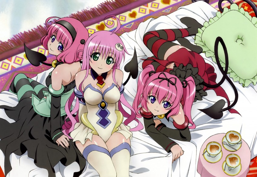 momo velia deviluke, lala satalin deviluke, nana asta deviluke, and peke (to love-ru)