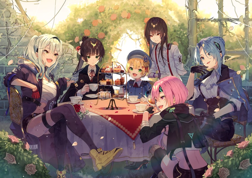 natsume inori, yanagi mion, hanamura shiki, maruyama kanata, matsuoka chiroru, and 1 more (heaven burns red) drawn by kurotea