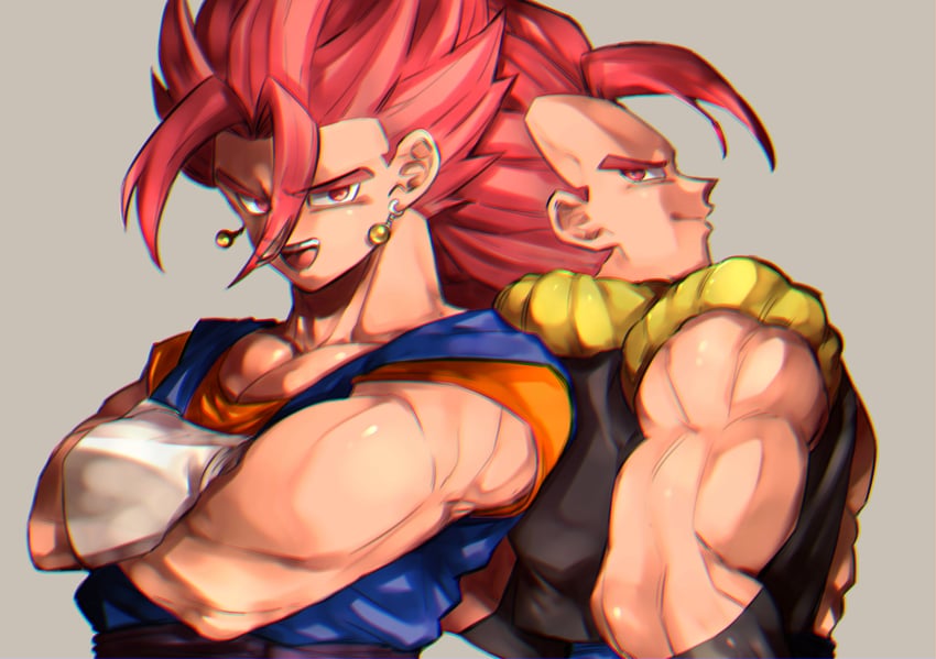 gogeta and vegetto (dragon ball and 2 more) drawn by karasu-usagi