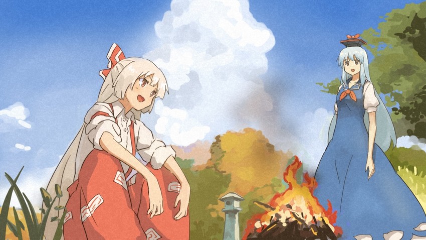 fujiwara no mokou and kamishirasawa keine (touhou) drawn by shibasaki_shouji