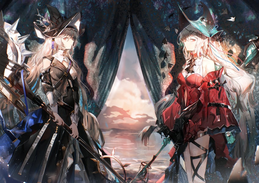skadi, specter, skadi the corrupting heart, and specter the unchained (arknights) drawn by milbi