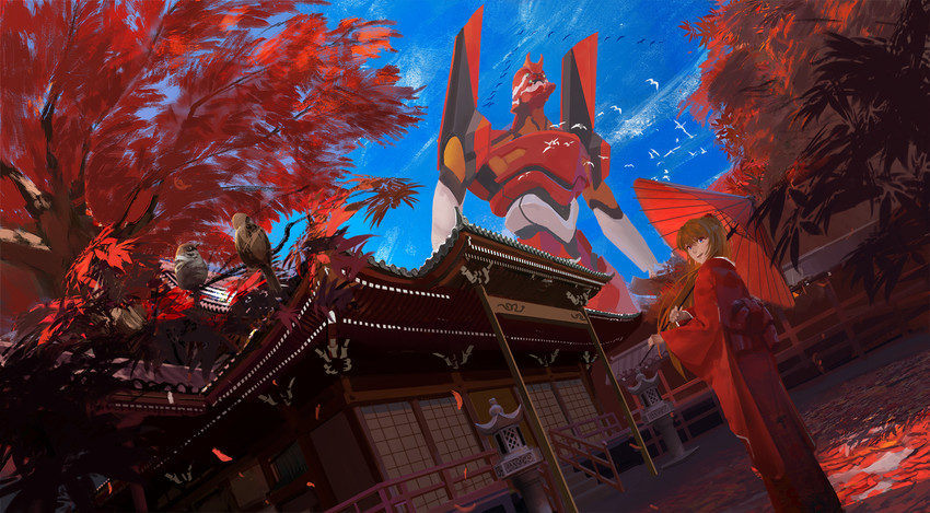 souryuu asuka langley and eva 02 (neon genesis evangelion and 1 more) drawn by virus76