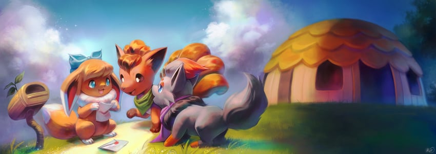 eevee, vulpix, and zorua (pokemon and 1 more) drawn by koriarredondo