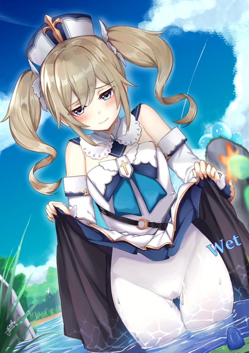 barbara, slime, and hydro slime (genshin impact) drawn by yatsucchie