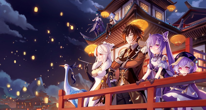 ganyu, zhongli, keqing, xiao, qiqi, and 3 more (genshin impact) drawn by lalazyt