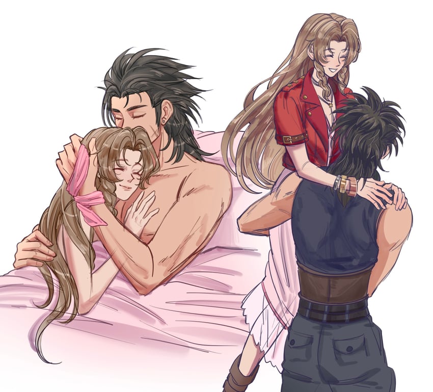 aerith gainsborough and zack fair (final fantasy and 3 more) drawn by sylvthea