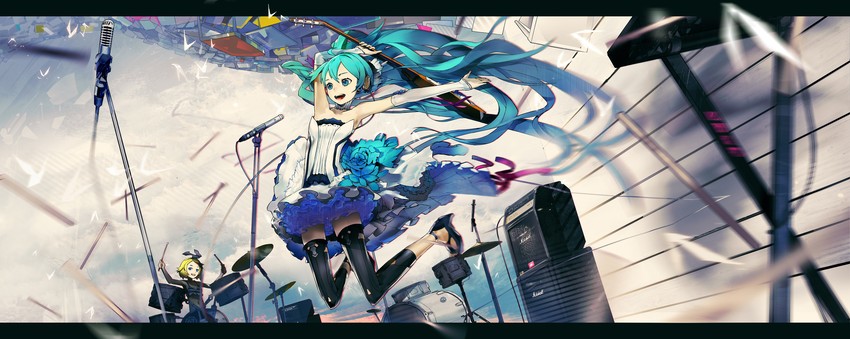 hatsune miku and kagamine rin (vocaloid and 2 more) drawn by dan_evan