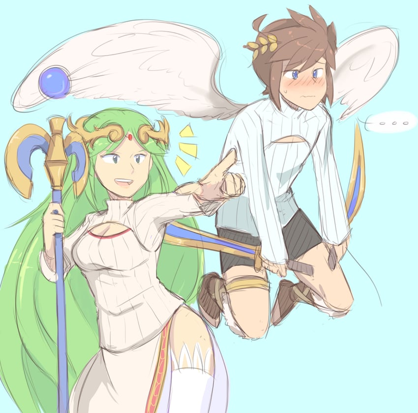 palutena and pit (kid icarus and 1 more) drawn by azuru_(cyandine)