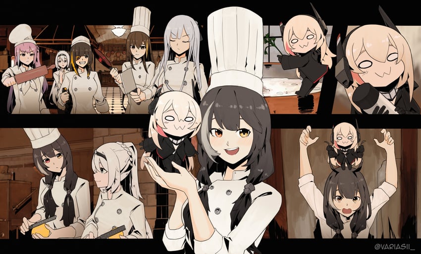 ak-12, an-94, m16a1, m4a1, m4 sopmod ii, and 3 more (girls' frontline and 1 more) drawn by variasii