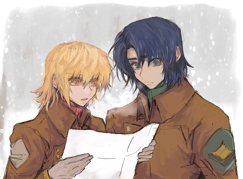 cagalli yula athha and athrun zala (gundam and 1 more) drawn by she_(morianosu)