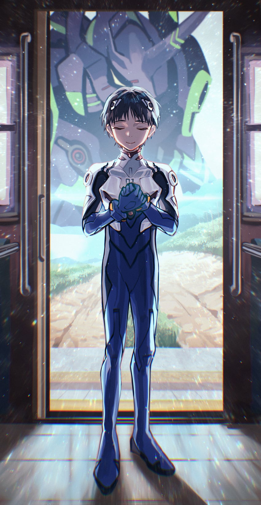 ikari shinji and eva 01 (neon genesis evangelion and 2 more) drawn by kika
