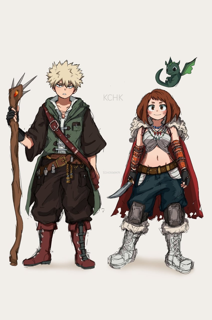 bakugou katsuki and uraraka ochaco (boku no hero academia) drawn by echo1069479