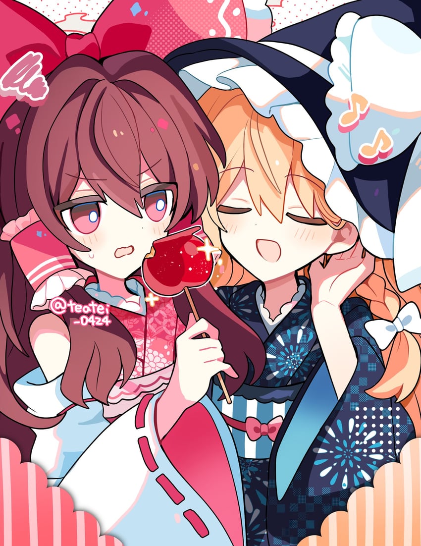 hakurei reimu and kirisame marisa (touhou) drawn by shirocha_tei
