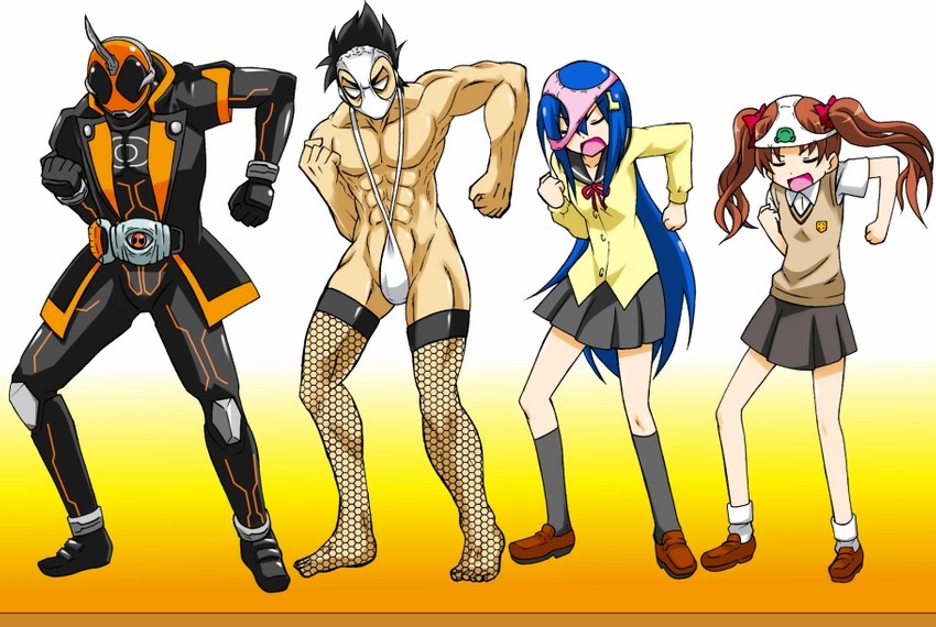 shirai kuroko, kamen rider ghost, bandou marimo, and shikijou kyousuke (toaru majutsu no index and 6 more) drawn by gekoge_satoru