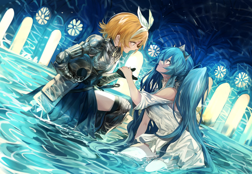 hatsune miku and kagamine rin (vocaloid) drawn by ran_(bukeranwu)