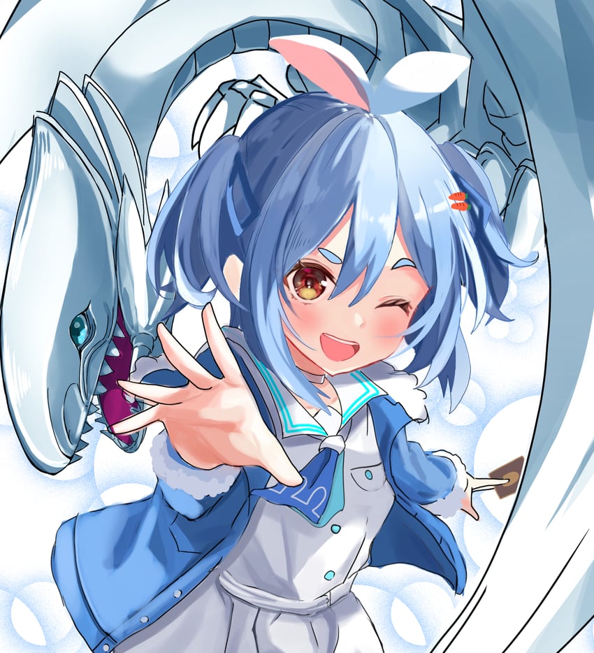 usada pekora and blue-eyes white dragon (hololive and 1 more) drawn by yume_(yume16389131)