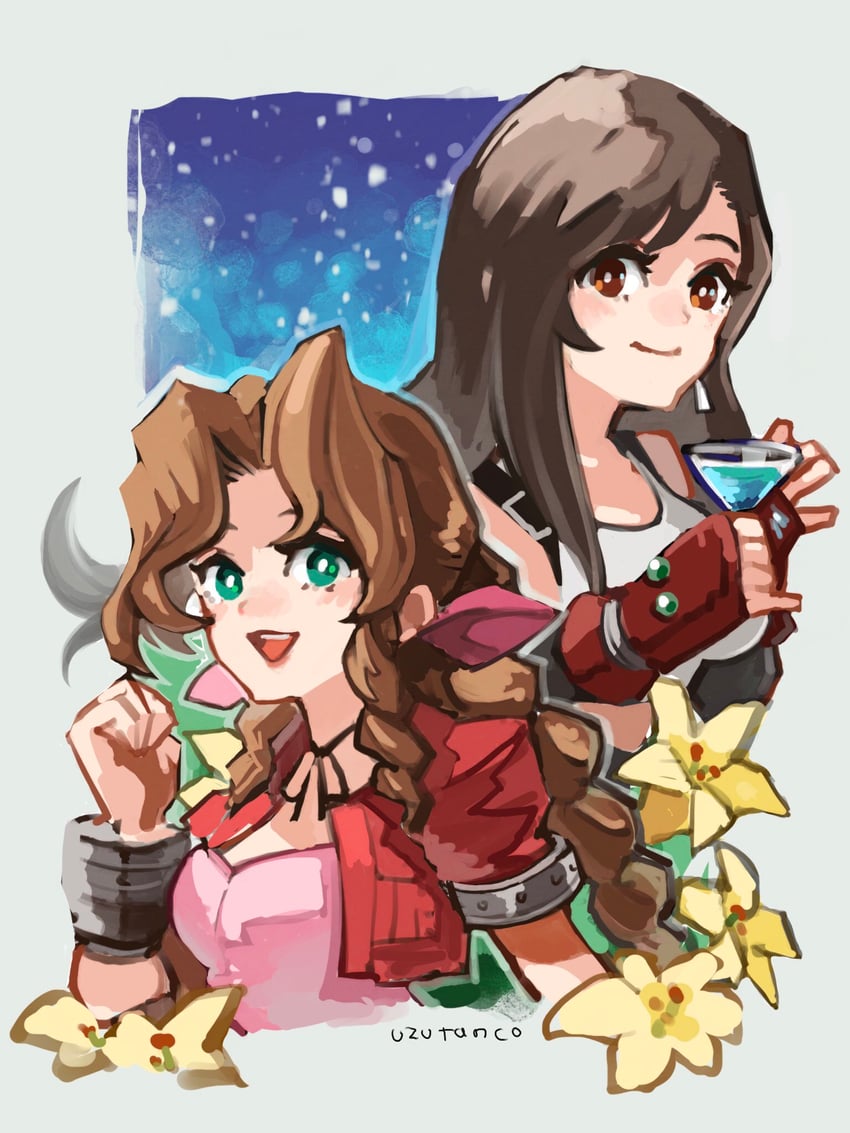 tifa lockhart and aerith gainsborough (final fantasy and 1 more) drawn by uzutanco