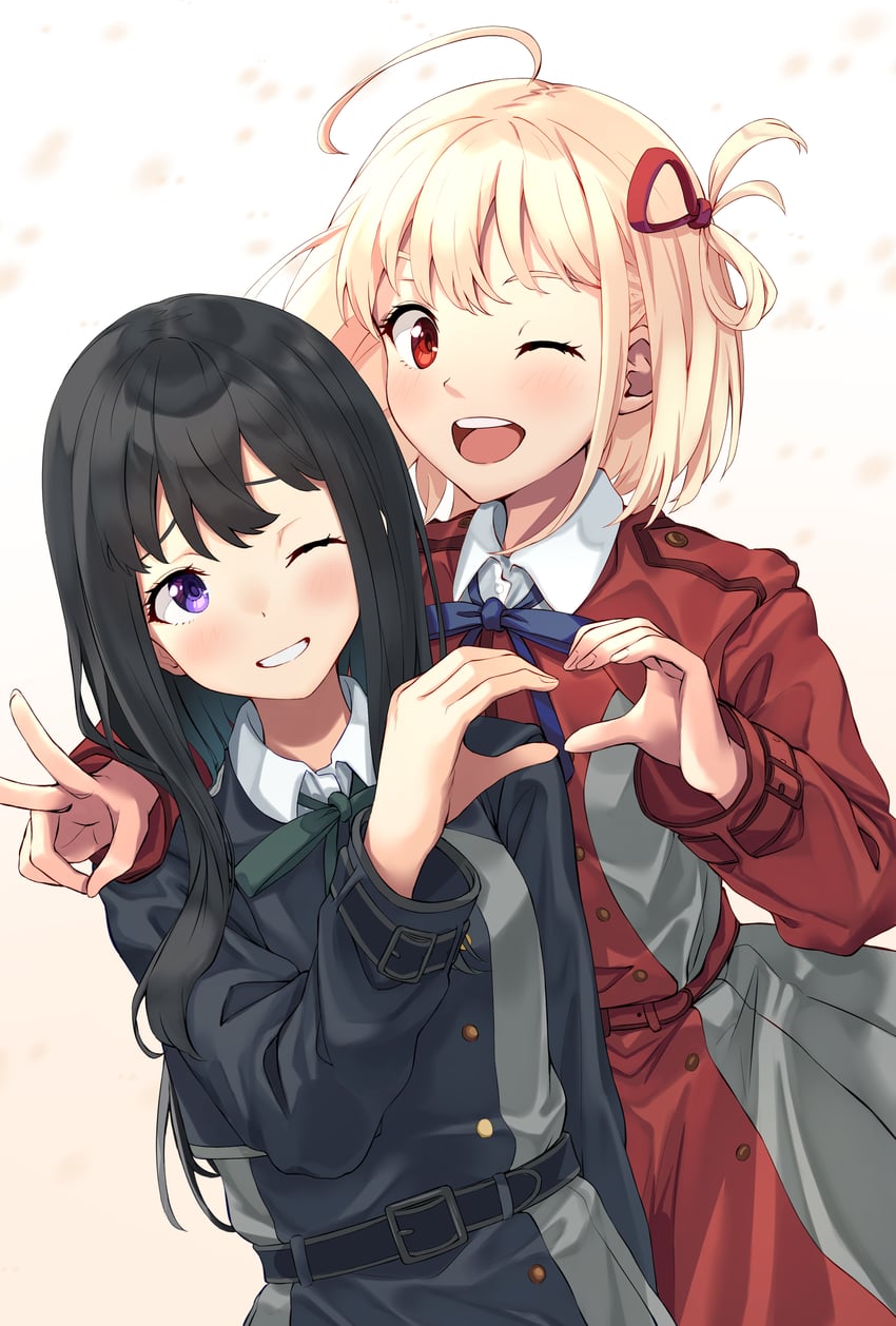 nishikigi chisato and inoue takina (lycoris recoil) drawn by yu_sa1126