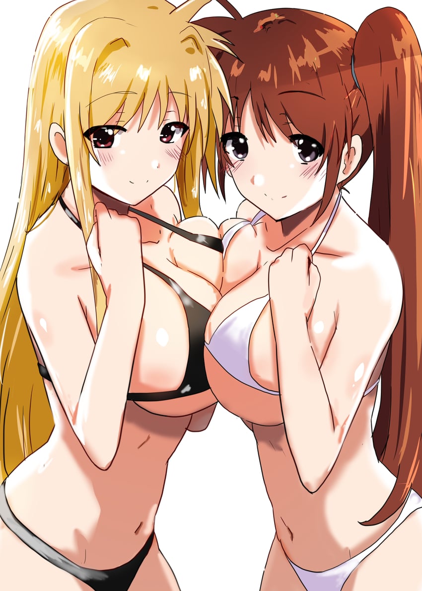 fate testarossa and takamachi nanoha (lyrical nanoha and 1 more) drawn by ekaki_kukuma