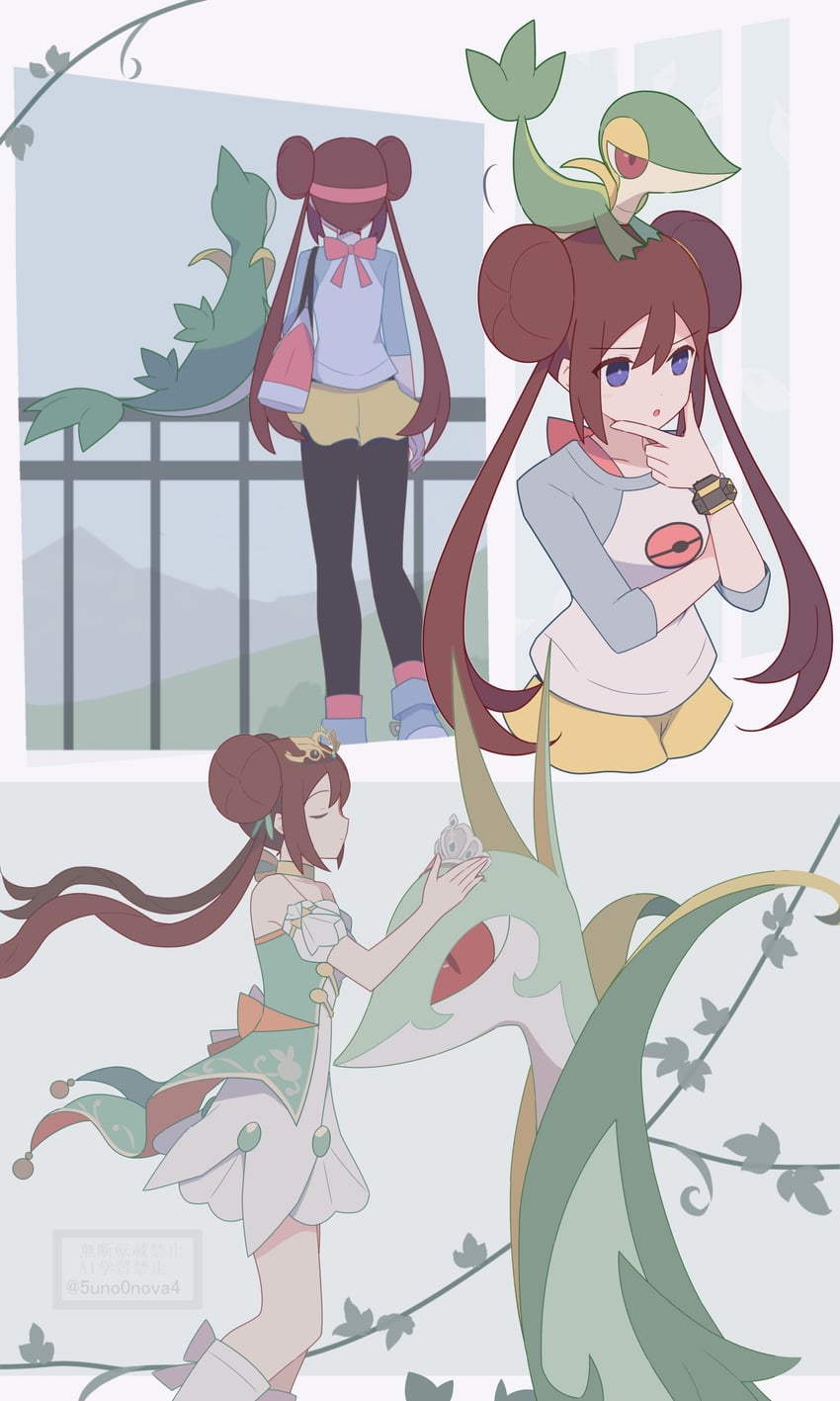 snivy, serperior, servine, and rosa (pokemon and 1 more) drawn by 343rone