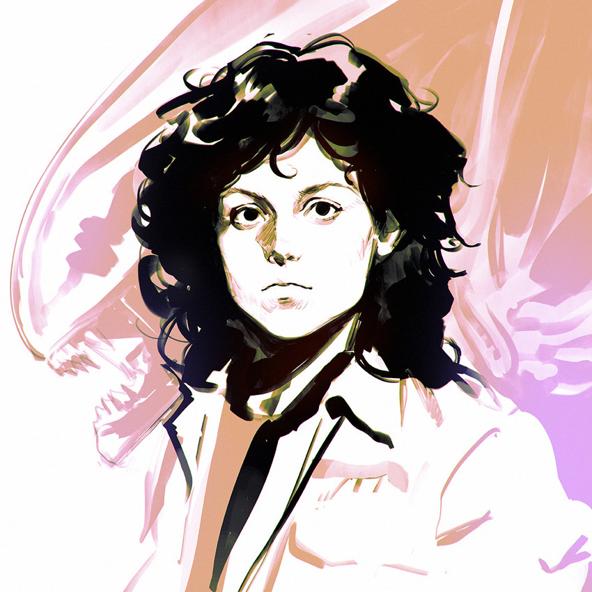xenomorph, ellen ripley, and sigourney weaver (alien) drawn by ilya_kuvshinov