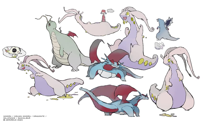 celebi, goodra, salamence, baxcalibur, and hisuian goodra (pokemon) drawn by keroreud
