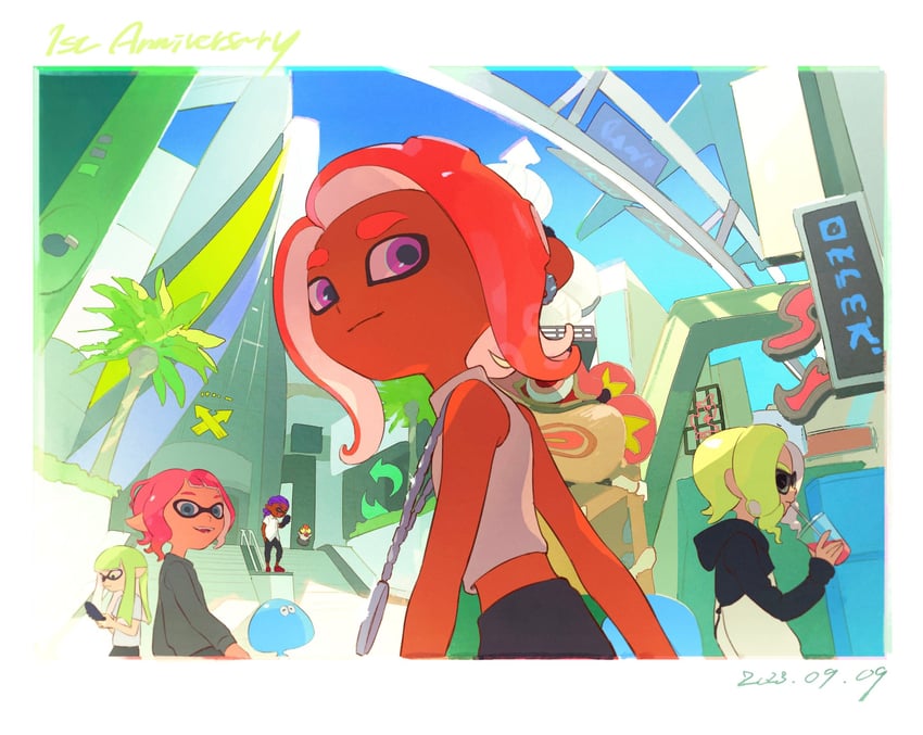 inkling player character, inkling girl, octoling player character, octoling girl, inkling boy, and 3 more (splatoon and 1 more) drawn by mominoki_16