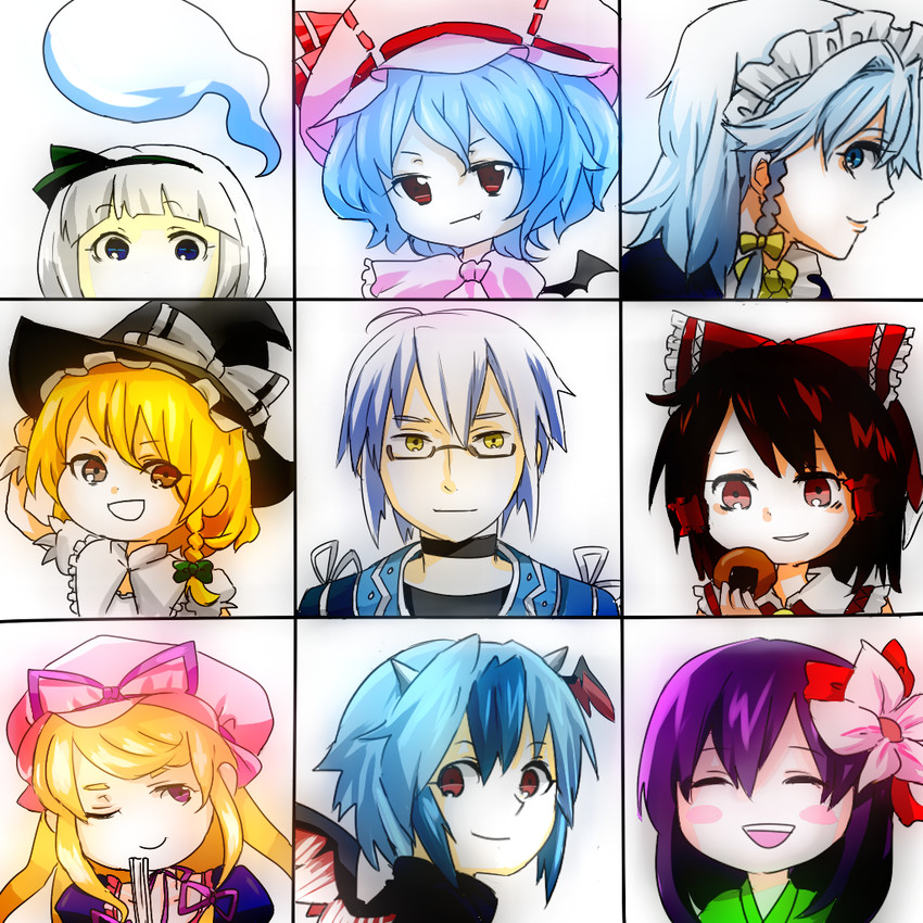 hakurei reimu, kirisame marisa, remilia scarlet, izayoi sakuya, konpaku youmu, and 4 more (touhou and 1 more) drawn by yuichiitan