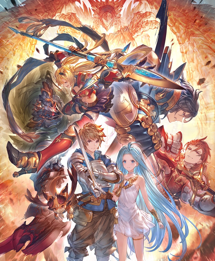 gran, zeta, lyria, vyrn, percival, and 3 more (granblue fantasy and 1 more) drawn by minaba_hideo