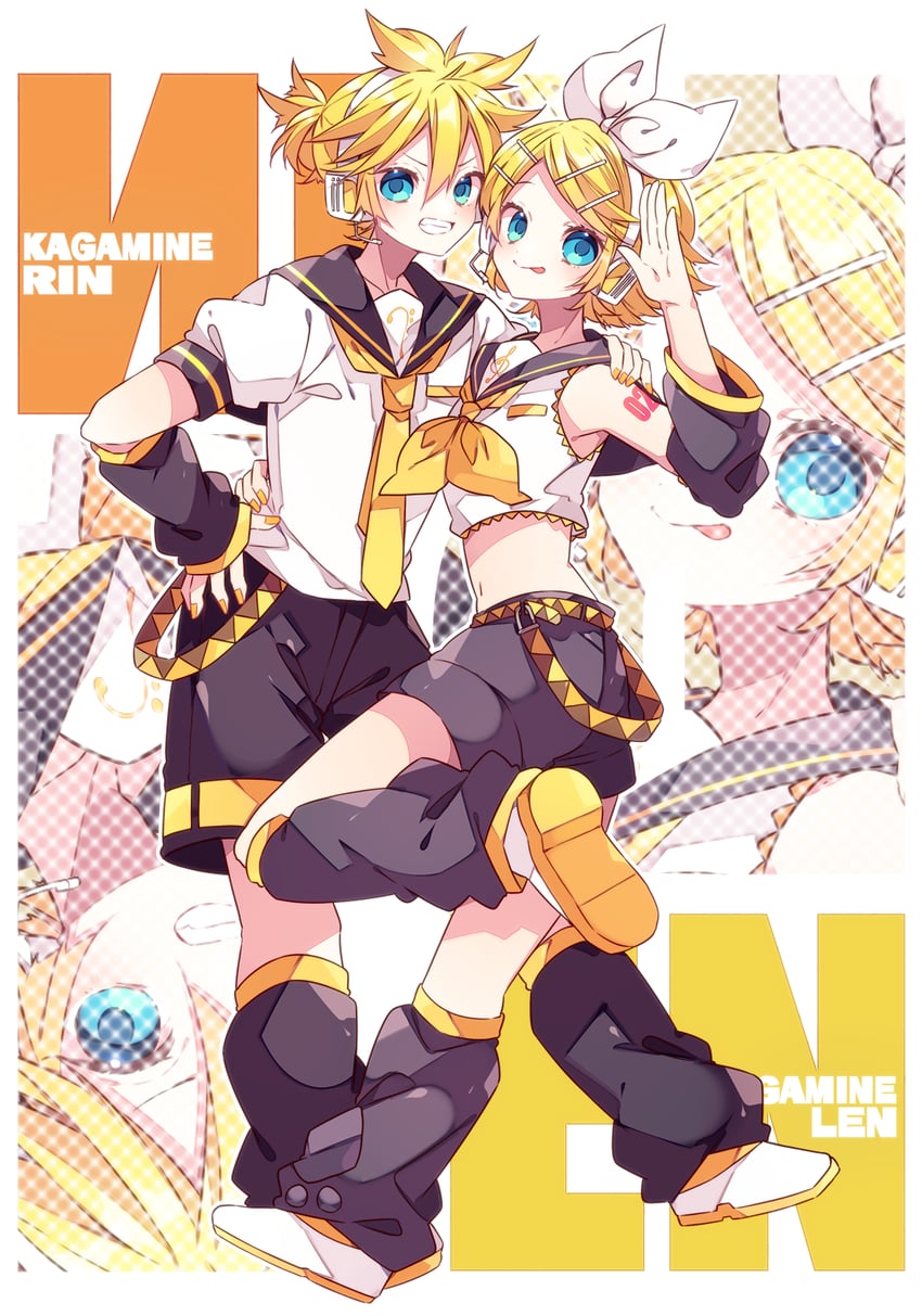 kagamine rin and kagamine len (vocaloid) drawn by kaho_0102